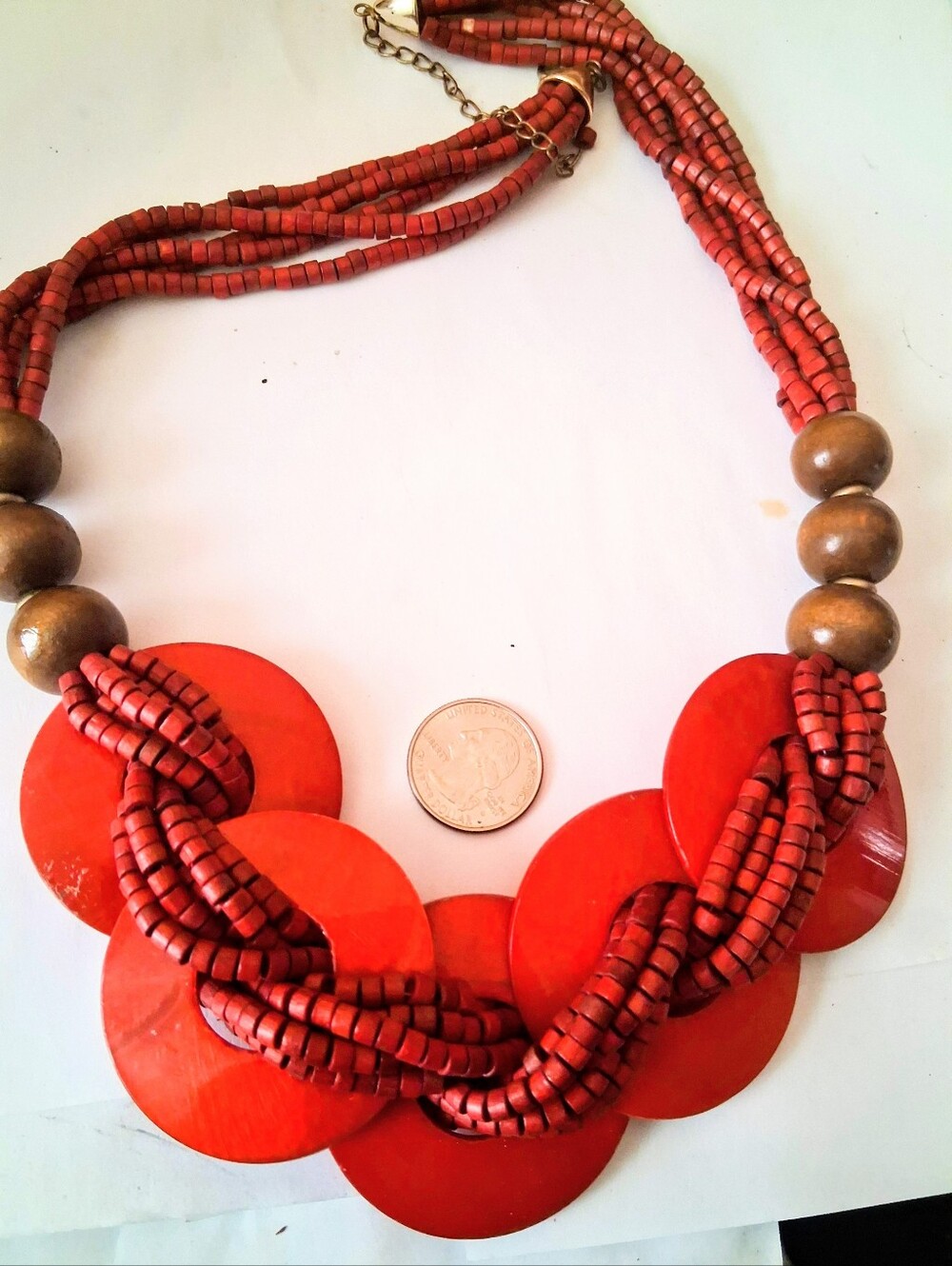 Bold red Beaded Chunky Statement Wood Necklace Adjustable 22